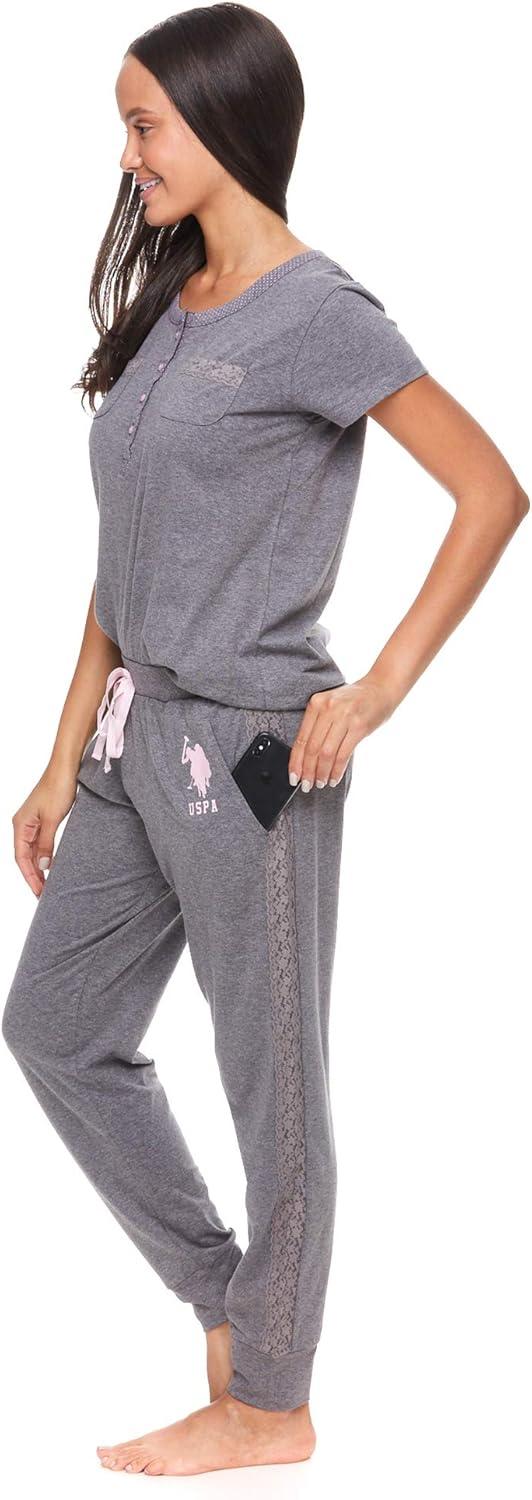 imageUS Polo Assn Womens Pajama Set with Pockets Short Sleeve Shirt and Pajama Pants Pj SetCharcoal Heather