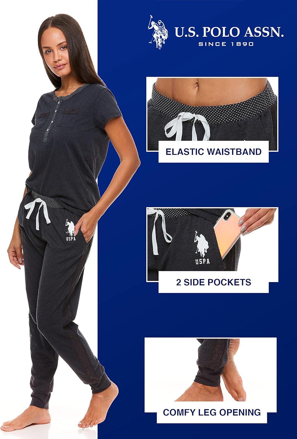 imageUS Polo Assn Womens Pajama Set with Pockets Short Sleeve Shirt and Pajama Pants Pj SetGeorgia Peach Heather