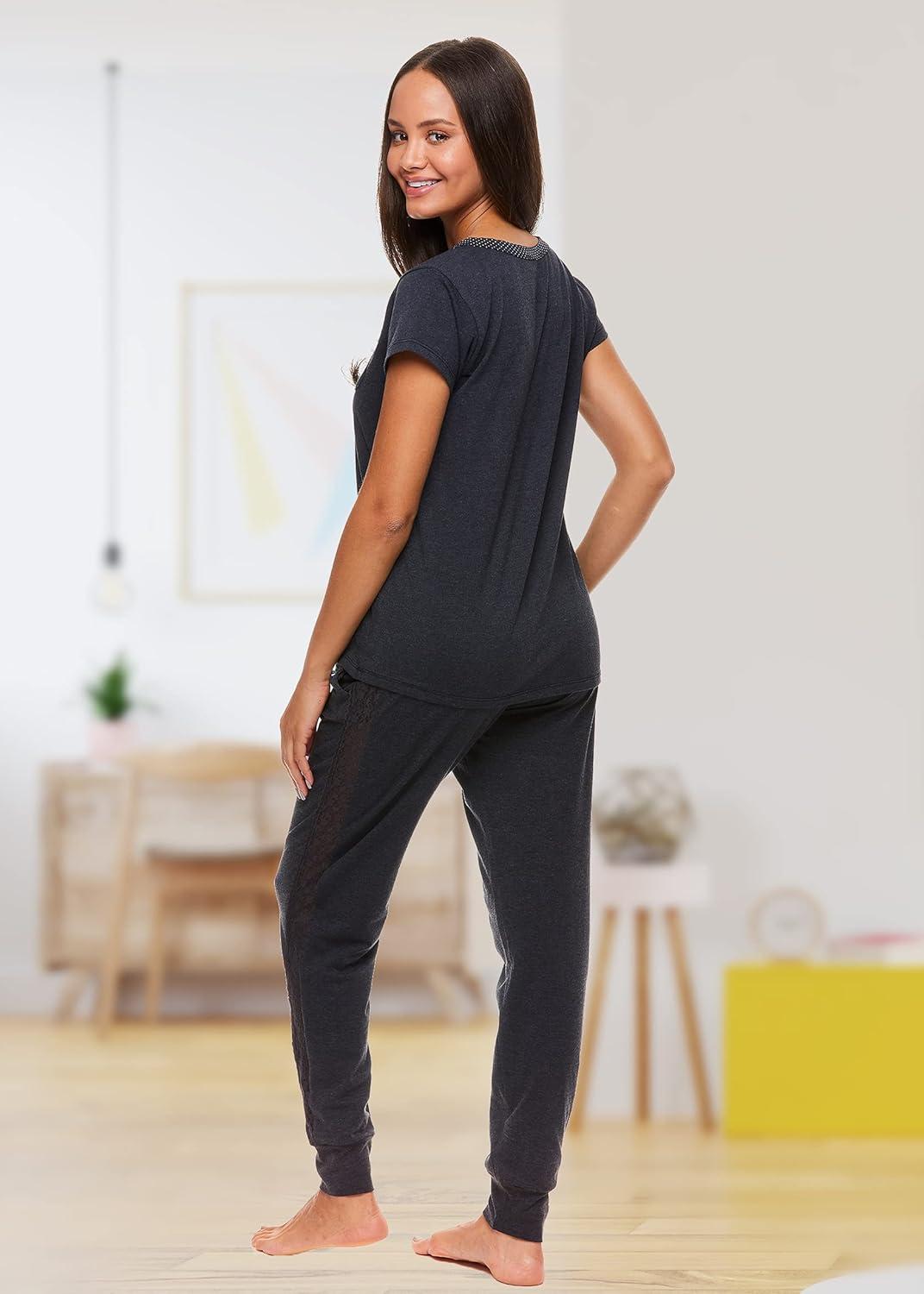 imageUS Polo Assn Womens Pajama Set with Pockets Short Sleeve Shirt and Pajama Pants Pj SetGeorgia Peach Heather