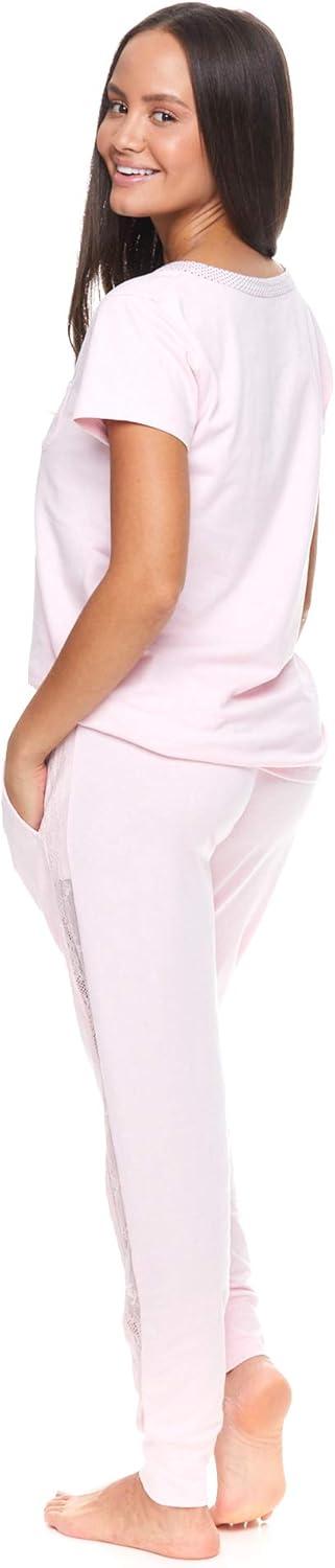 imageUS Polo Assn Womens Pajama Set with Pockets Short Sleeve Shirt and Pajama Pants Pj SetLight Pink Heather