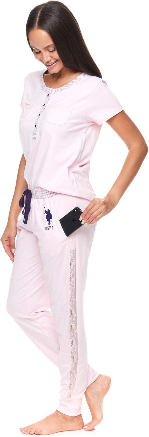 imageUS Polo Assn Womens Pajama Set with Pockets Short Sleeve Shirt and Pajama Pants Pj SetLight Pink Heather