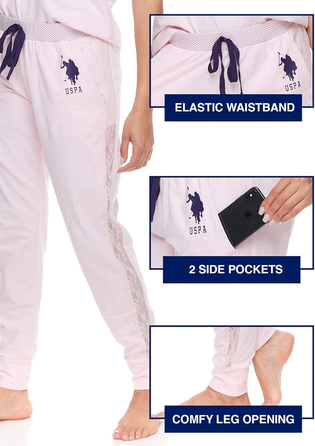 imageUS Polo Assn Womens Pajama Set with Pockets Short Sleeve Shirt and Pajama Pants Pj SetLight Pink Heather