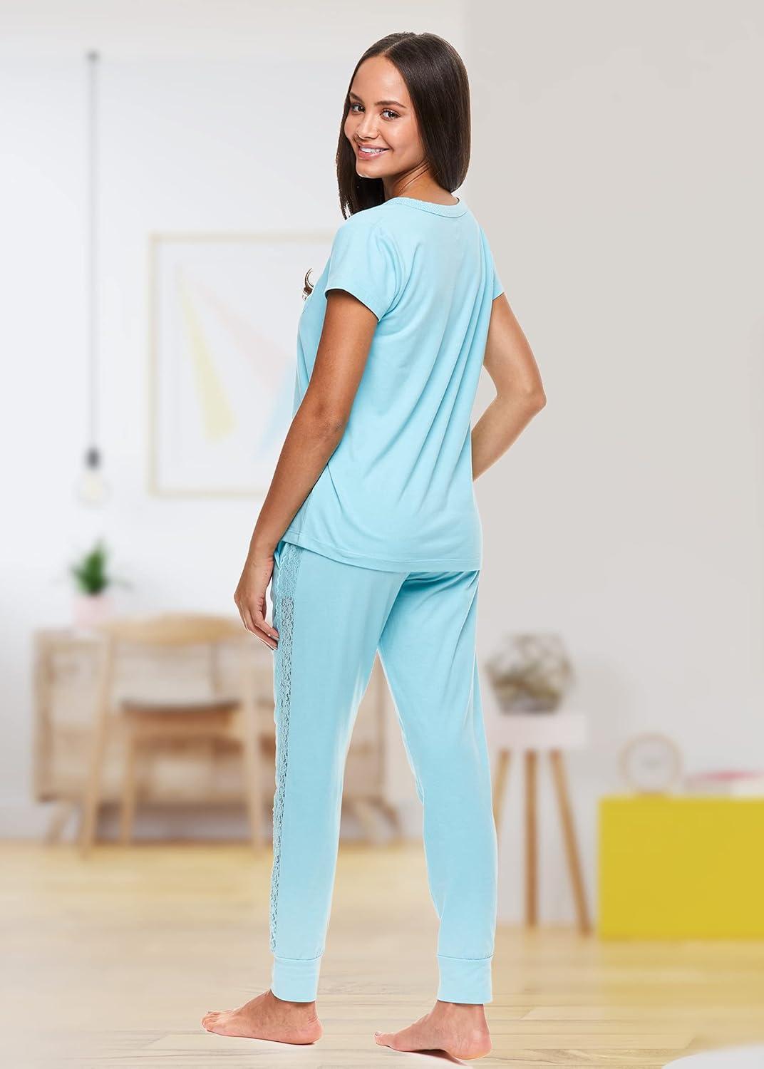 imageUS Polo Assn Womens Pajama Set with Pockets Short Sleeve Shirt and Pajama Pants Pj SetMint Heather