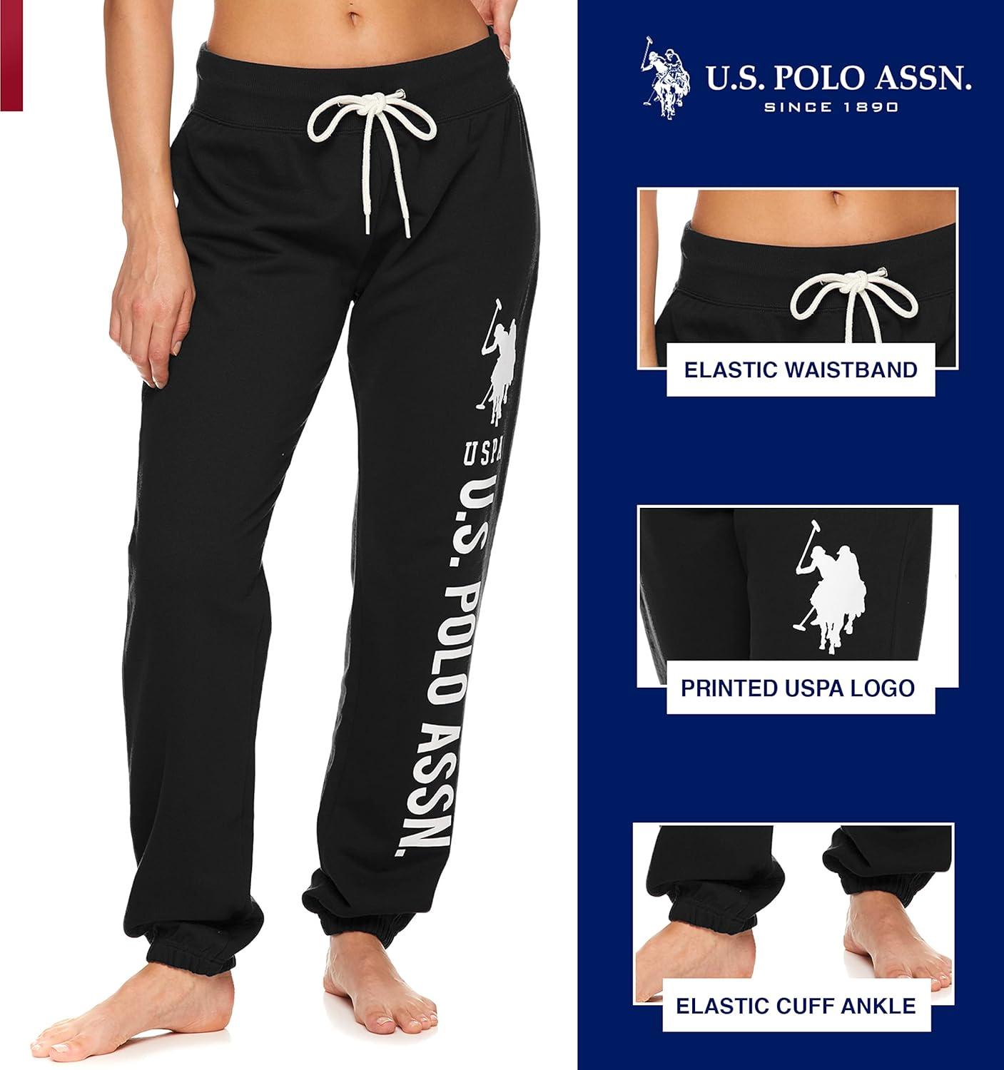 imageUS Polo Assn Womens Sweatpants Women Joggers Sweats with Logo Print French Terry PolyCottonBlack With White Print