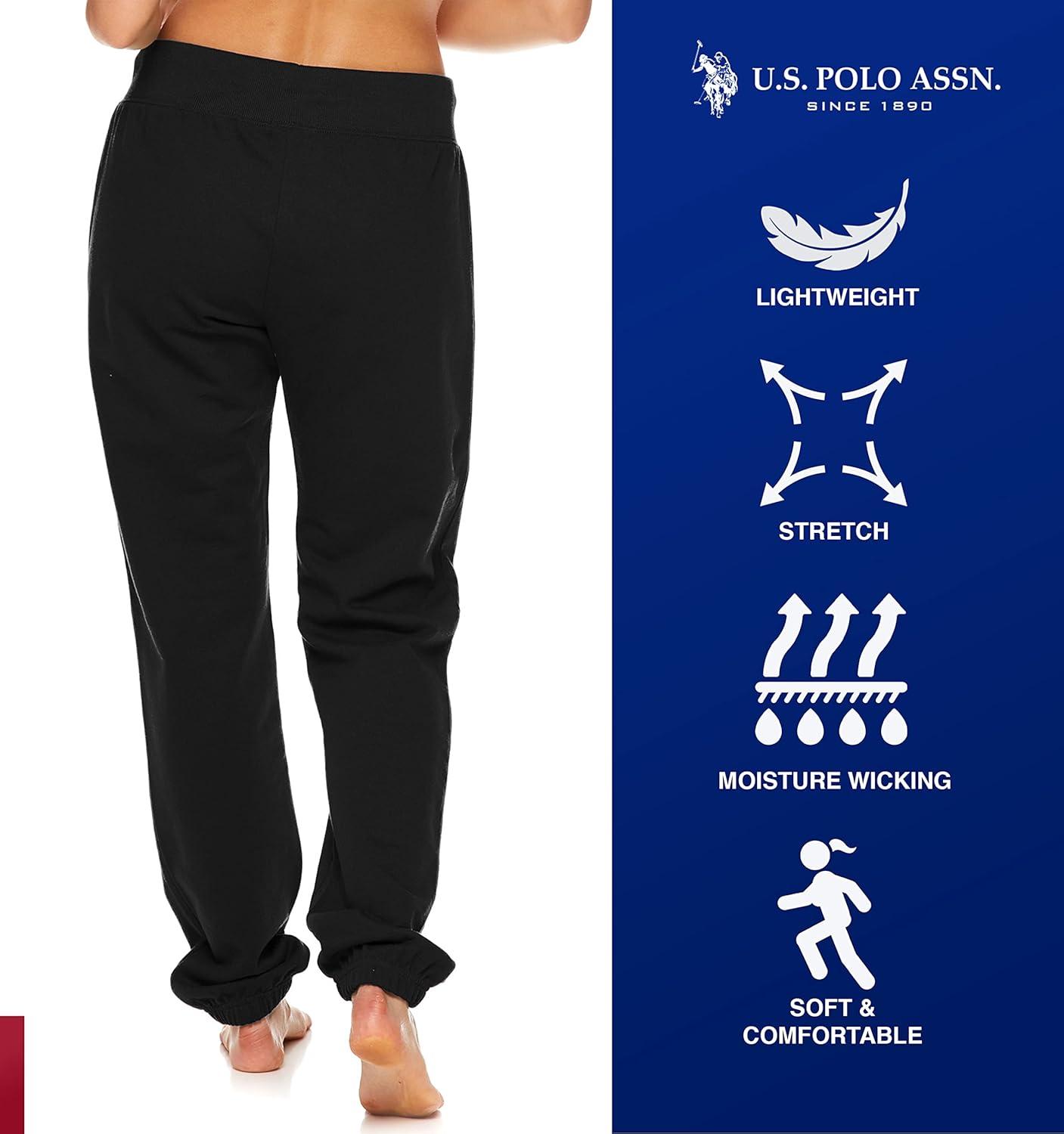 imageUS Polo Assn Womens Sweatpants Women Joggers Sweats with Logo Print French Terry PolyCottonBlack With White Print
