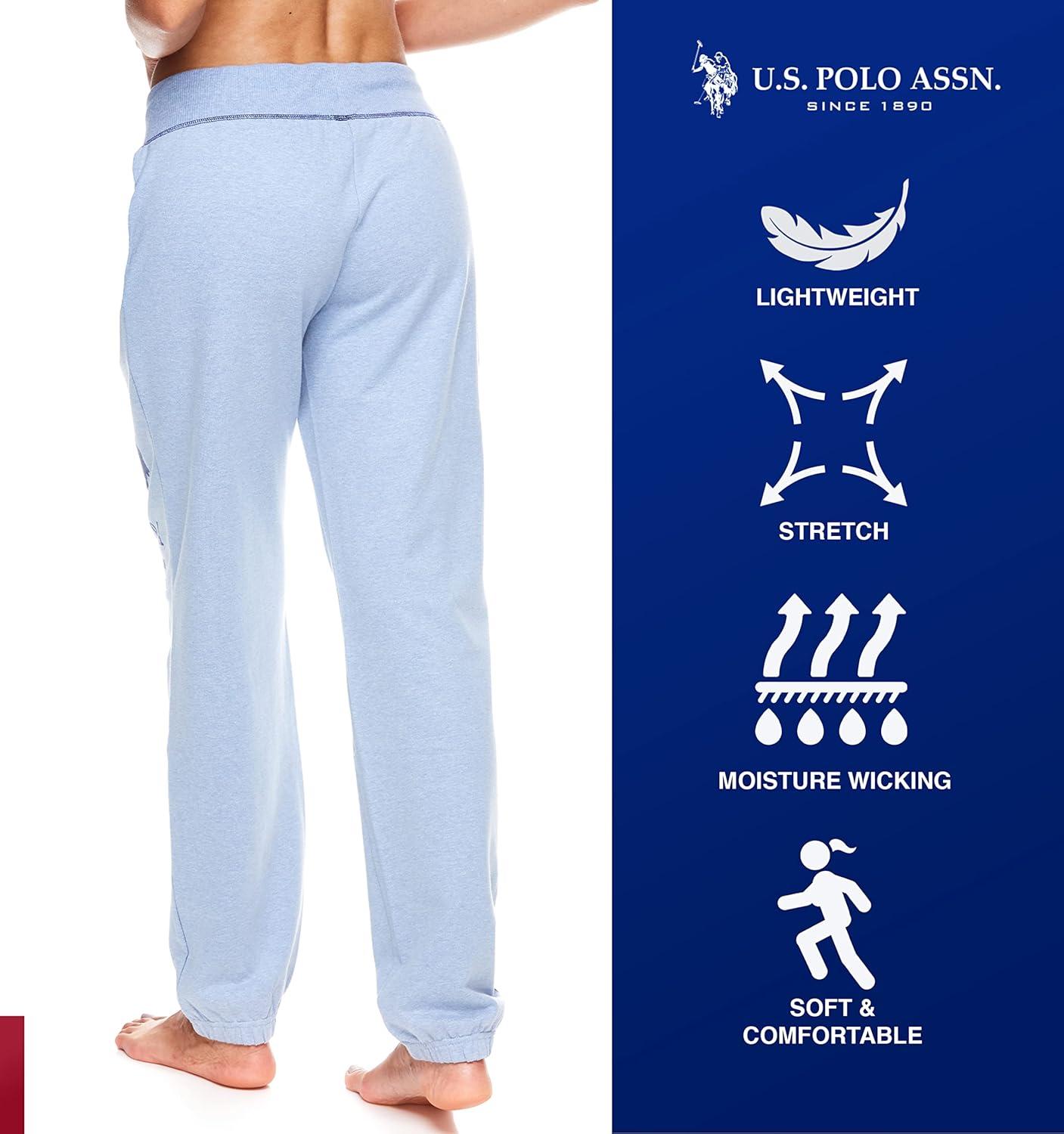 imageUS Polo Assn Womens Sweatpants Women Joggers Sweats with Logo Print French Terry PolyCottonBlue Yonder Heather With Navy Blue Print