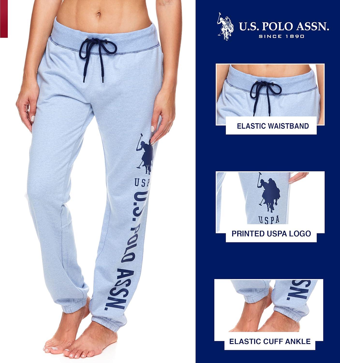 imageUS Polo Assn Womens Sweatpants Women Joggers Sweats with Logo Print French Terry PolyCottonBlue Yonder Heather With Navy Blue Print