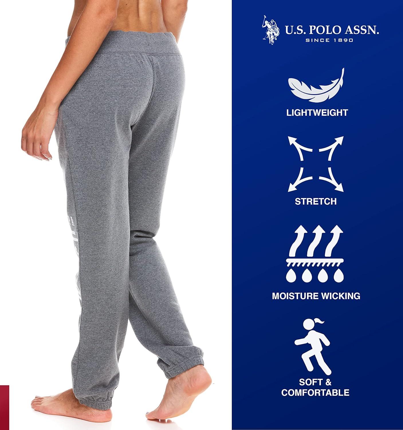 imageUS Polo Assn Womens Sweatpants Women Joggers Sweats with Logo Print French Terry PolyCottonCharcoal Heather With White Print