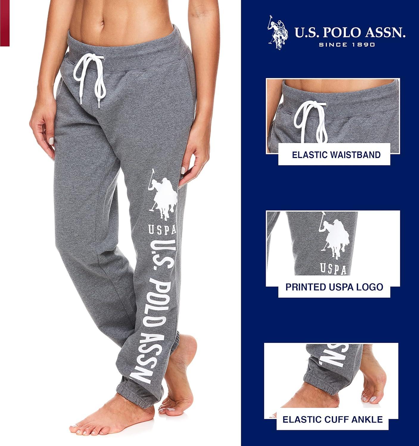 imageUS Polo Assn Womens Sweatpants Women Joggers Sweats with Logo Print French Terry PolyCottonCharcoal Heather With White Print