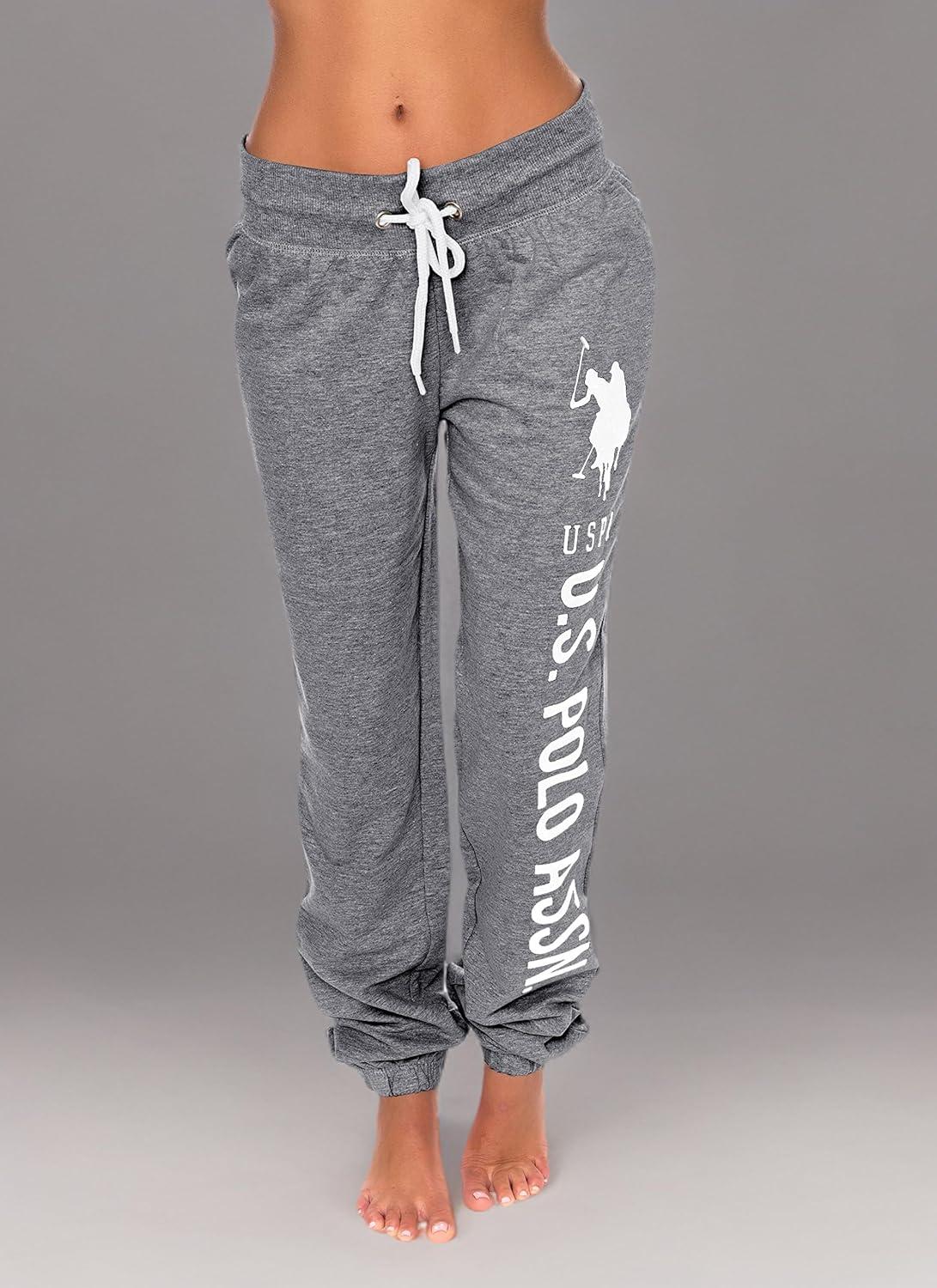 imageUS Polo Assn Womens Sweatpants Women Joggers Sweats with Logo Print French Terry PolyCottonCharcoal Heather With White Print