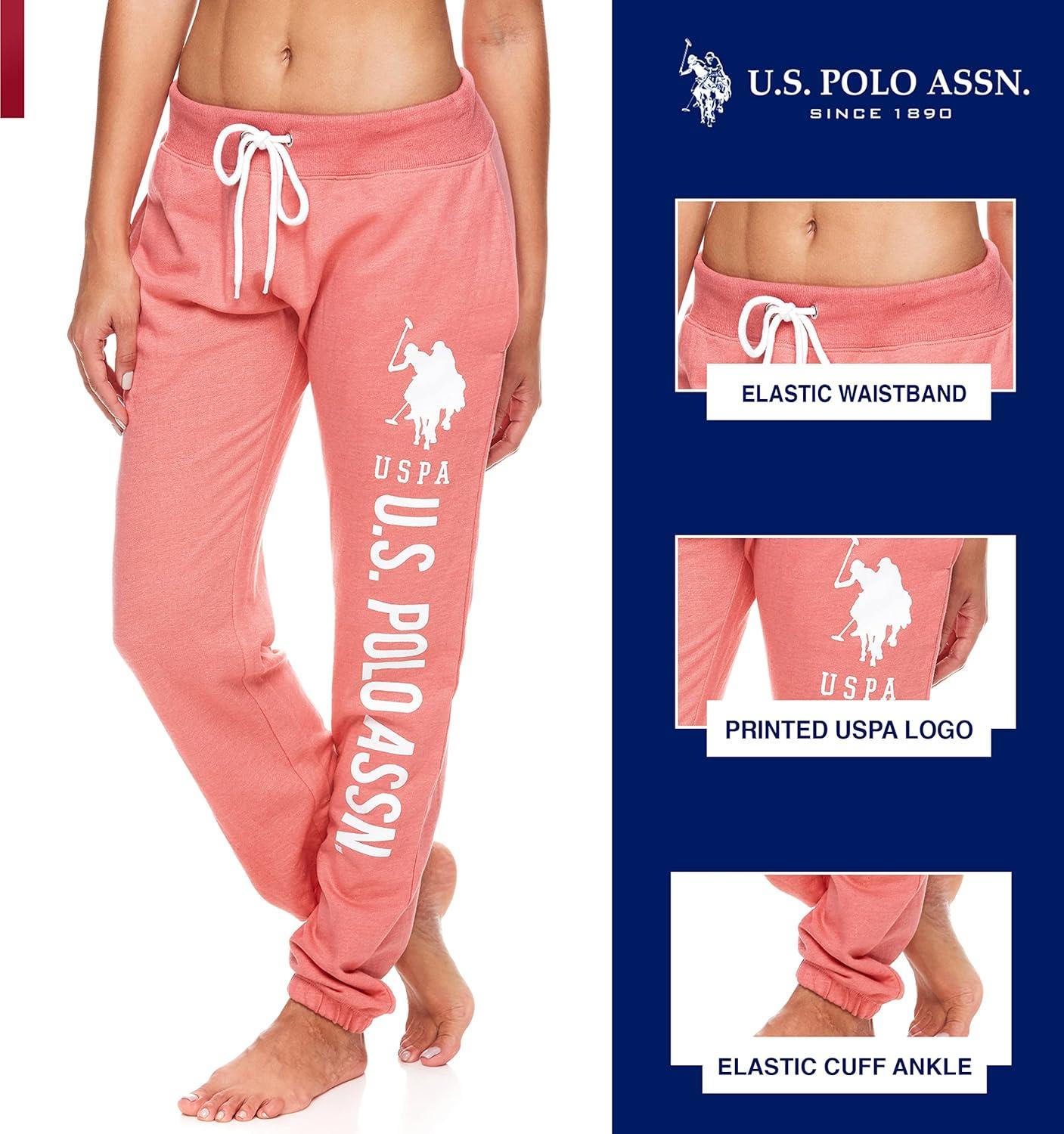 imageUS Polo Assn Womens Sweatpants  Women Joggers Sweats with Logo Print  French Terry PolyCottonCoralheather With White Print