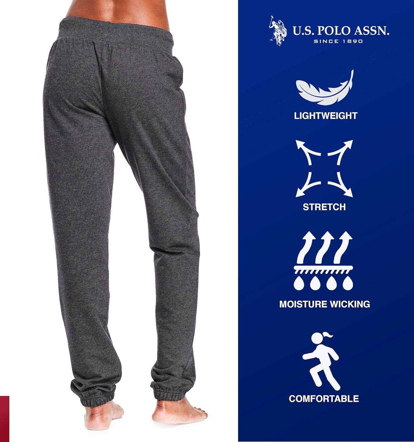 imageUS Polo Assn Womens Sweatpants Women Joggers Sweats with Logo Print French Terry PolyCottonDark Charcoal Heather With Light Pink Print