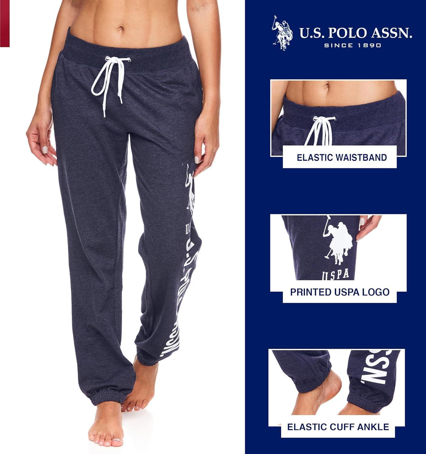 imageUS Polo Assn Womens Sweatpants Women Joggers Sweats with Logo Print French Terry PolyCottonDark Navy Heather