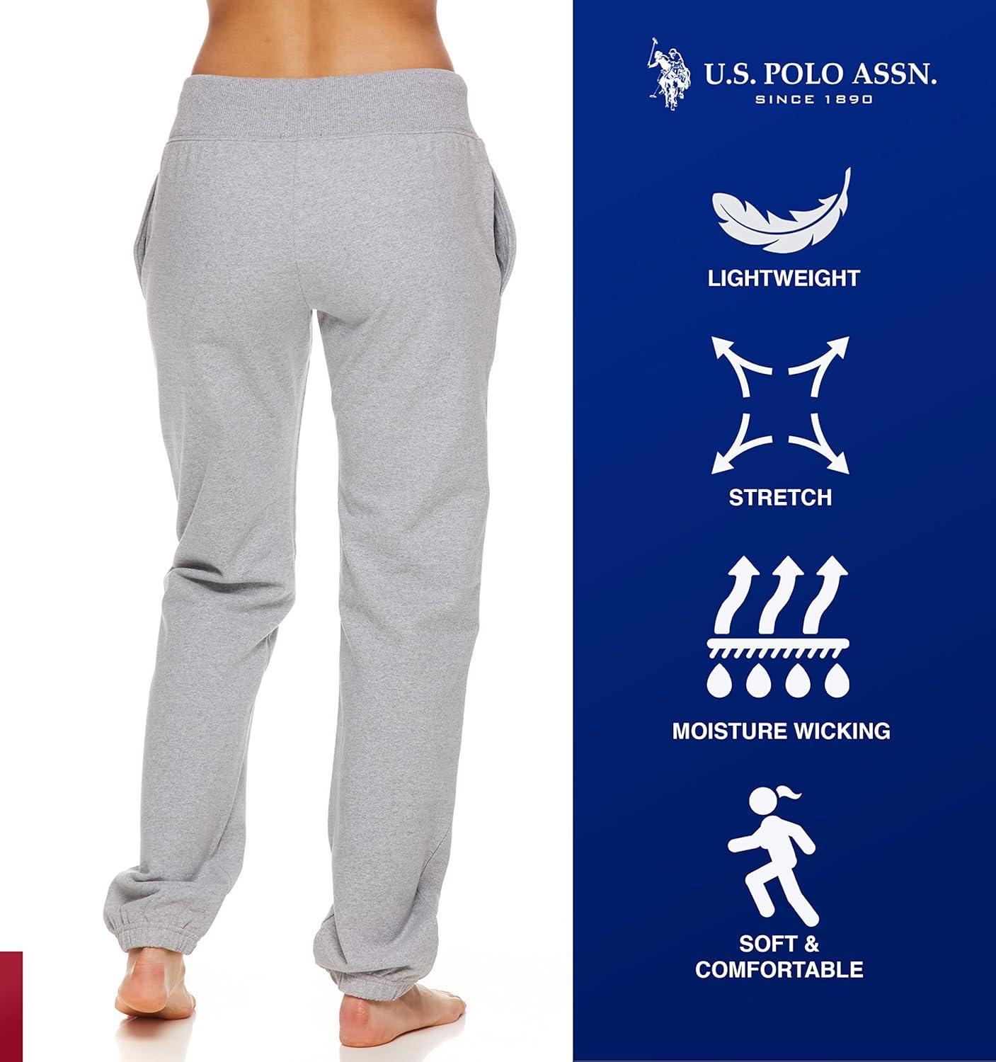 imageUS Polo Assn Womens Sweatpants Women Joggers Sweats with Logo Print French Terry PolyCottonHeather Grey With Bright Pink Print