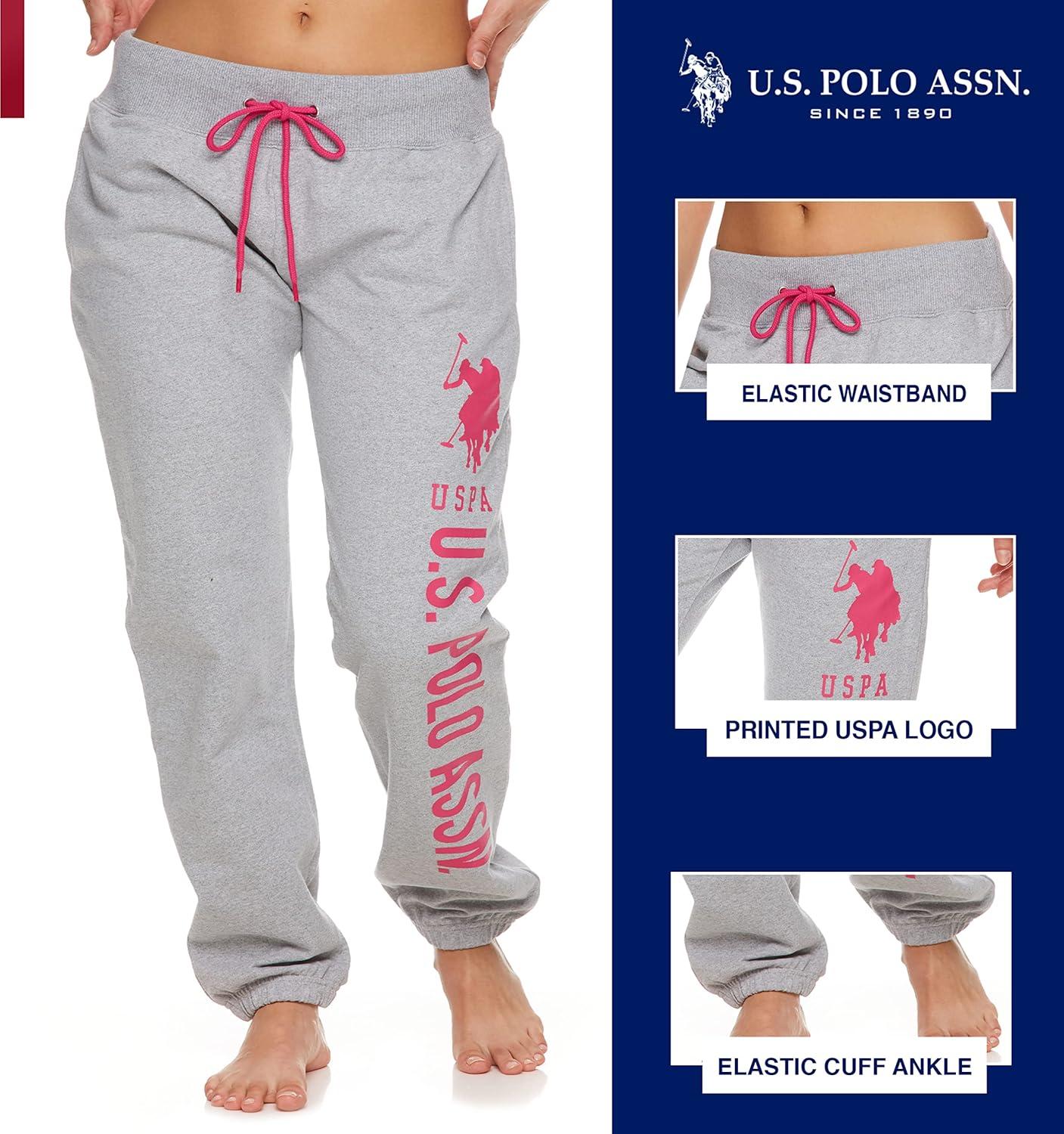 imageUS Polo Assn Womens Sweatpants Women Joggers Sweats with Logo Print French Terry PolyCottonHeather Grey With Bright Pink Print