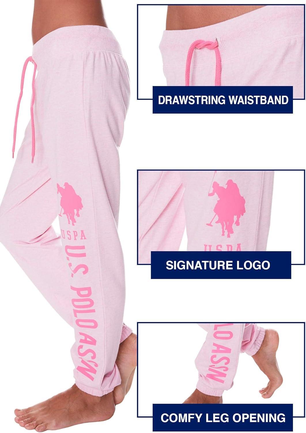 imageUS Polo Assn Womens Sweatpants  Women Joggers Sweats with Logo Print  French Terry PolyCottonLight Pink Heather