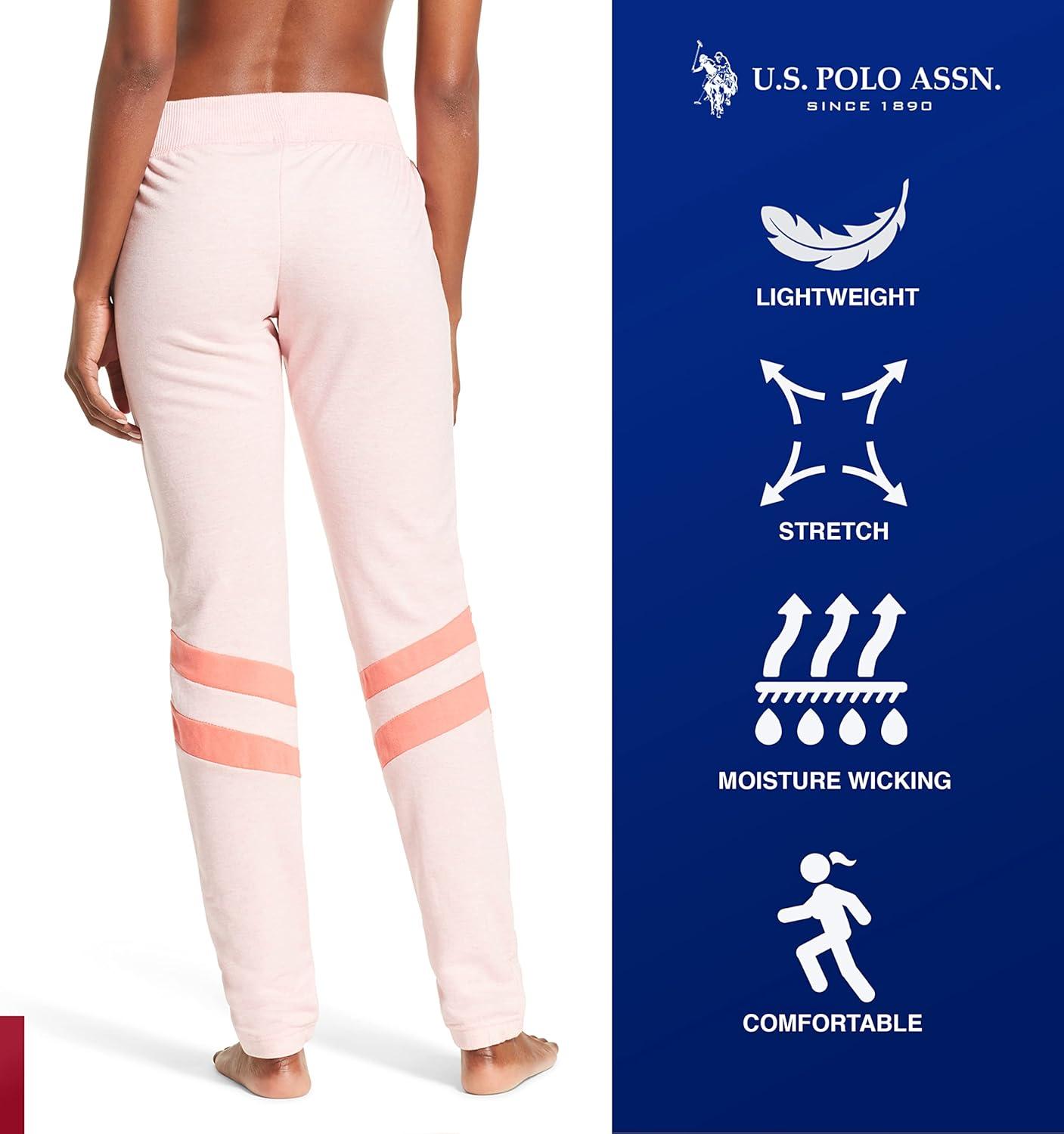 imageUS Polo Assn Womens Sweatpants Women Joggers Sweats with Logo Print French Terry PolyCottonLight Pink Heather With Stripe