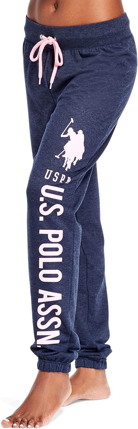 imageUS Polo Assn Womens Sweatpants Women Joggers Sweats with Logo Print French Terry PolyCottonNavy Heather With Light Pink Print