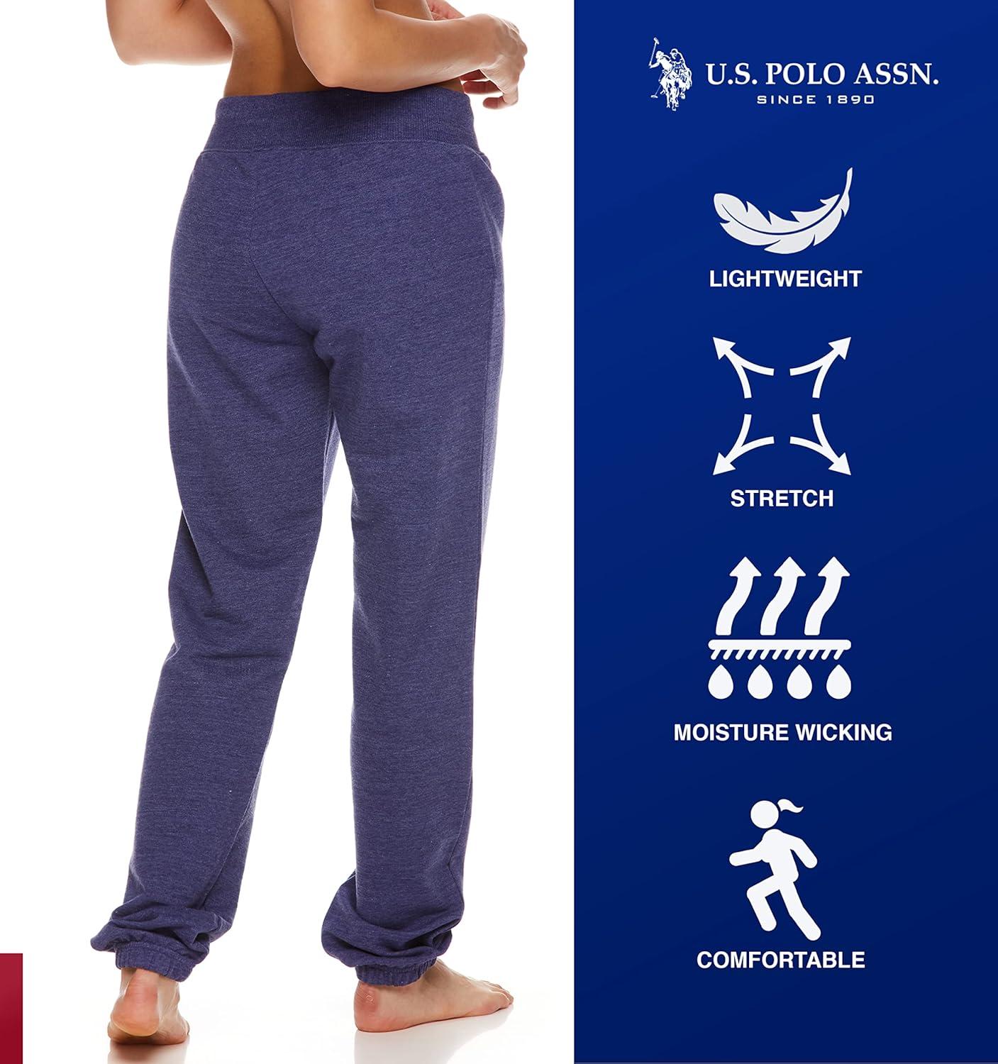 imageUS Polo Assn Womens Sweatpants Women Joggers Sweats with Logo Print French Terry PolyCottonNavy Heather With Light Pink Print