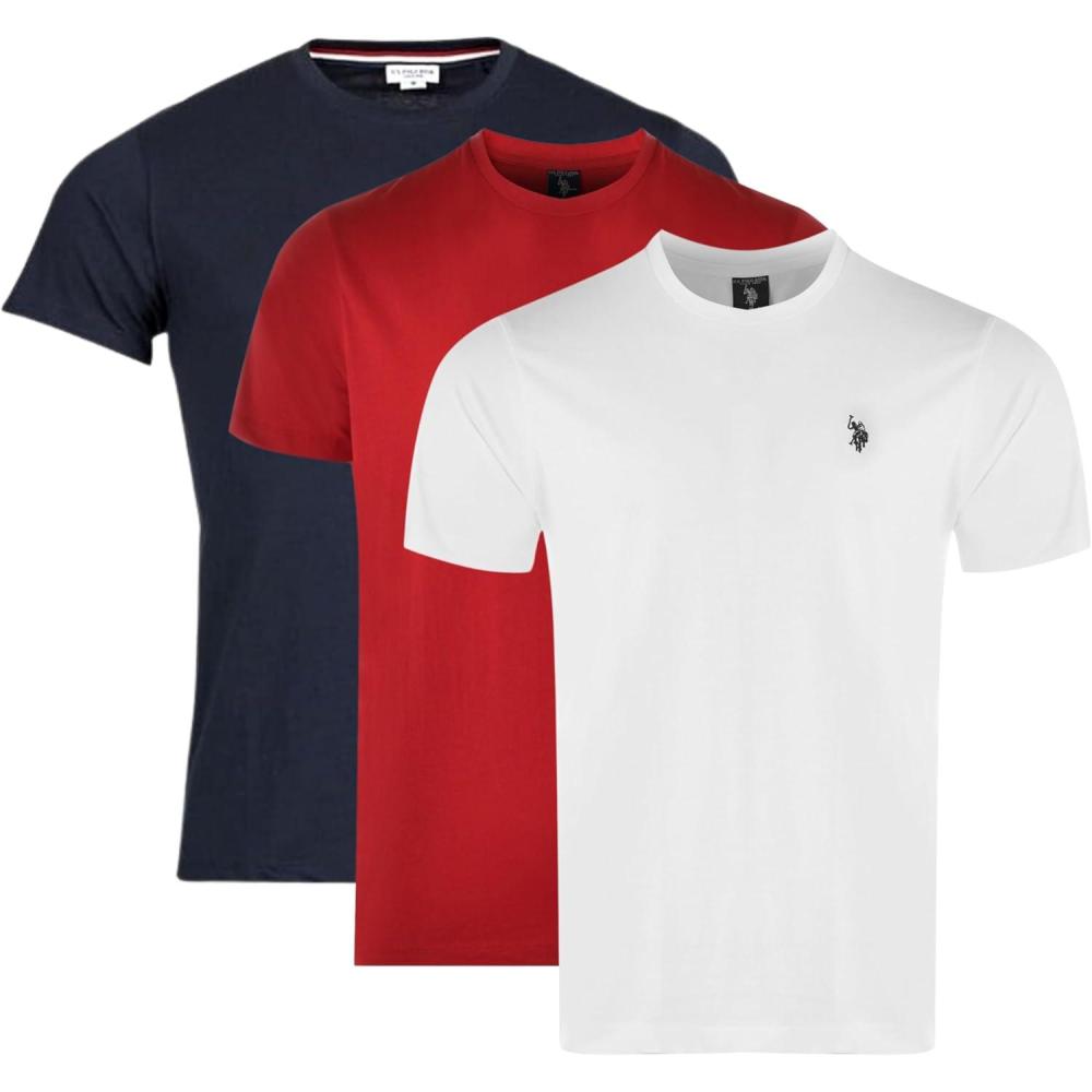 imageUS POLO ASSN Mens Crew Neck Small Pony TShirtClassic NavyWhiteEngine Red