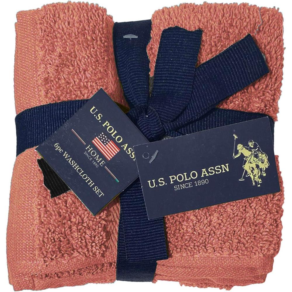 imageUS Polo Assn 6Pc Face Wash Cloth Set Soft 100 Cotton Towels 12x12 Shower Facial Cleaning Washcloths Dark GreyRouge