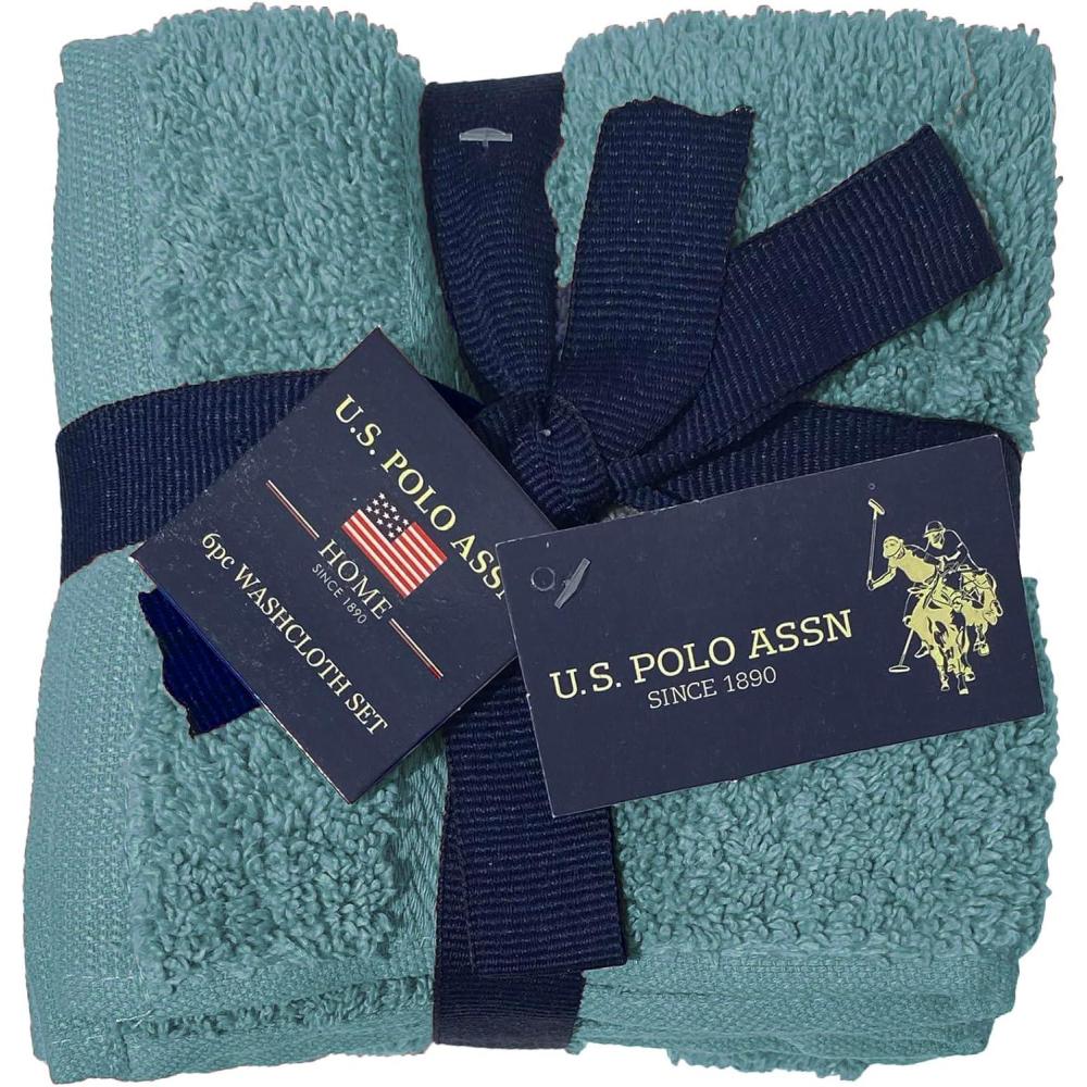 imageUS Polo Assn 6Pc Face Wash Cloth Set Soft 100 Cotton Towels 12x12 Shower Facial Cleaning Washcloths Dark GreyTurquoise