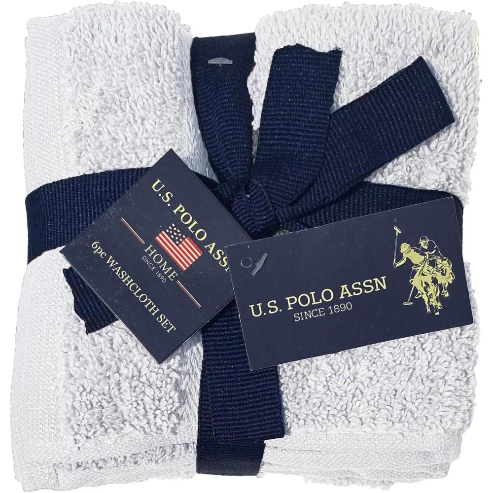 imageUS Polo Assn 6Pc Face Wash Cloth Set Soft 100 Cotton Towels 12x12 Shower Facial Cleaning Washcloths Dark GreyWhite