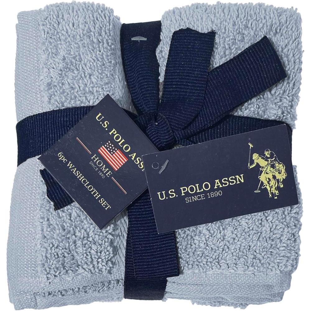 imageUS Polo Assn 6Pc Washcloth Set 12x12 100 Cotton Towels for Bathroom Soft Hand Body ampamp Face Wash Cloth Pack BlueBlue