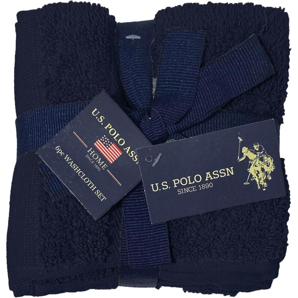 imageUS Polo Assn 6Pc Washcloth Set 12x12 100 Cotton Towels for Bathroom Soft Hand Body ampamp Face Wash Cloth Pack BlueNavy