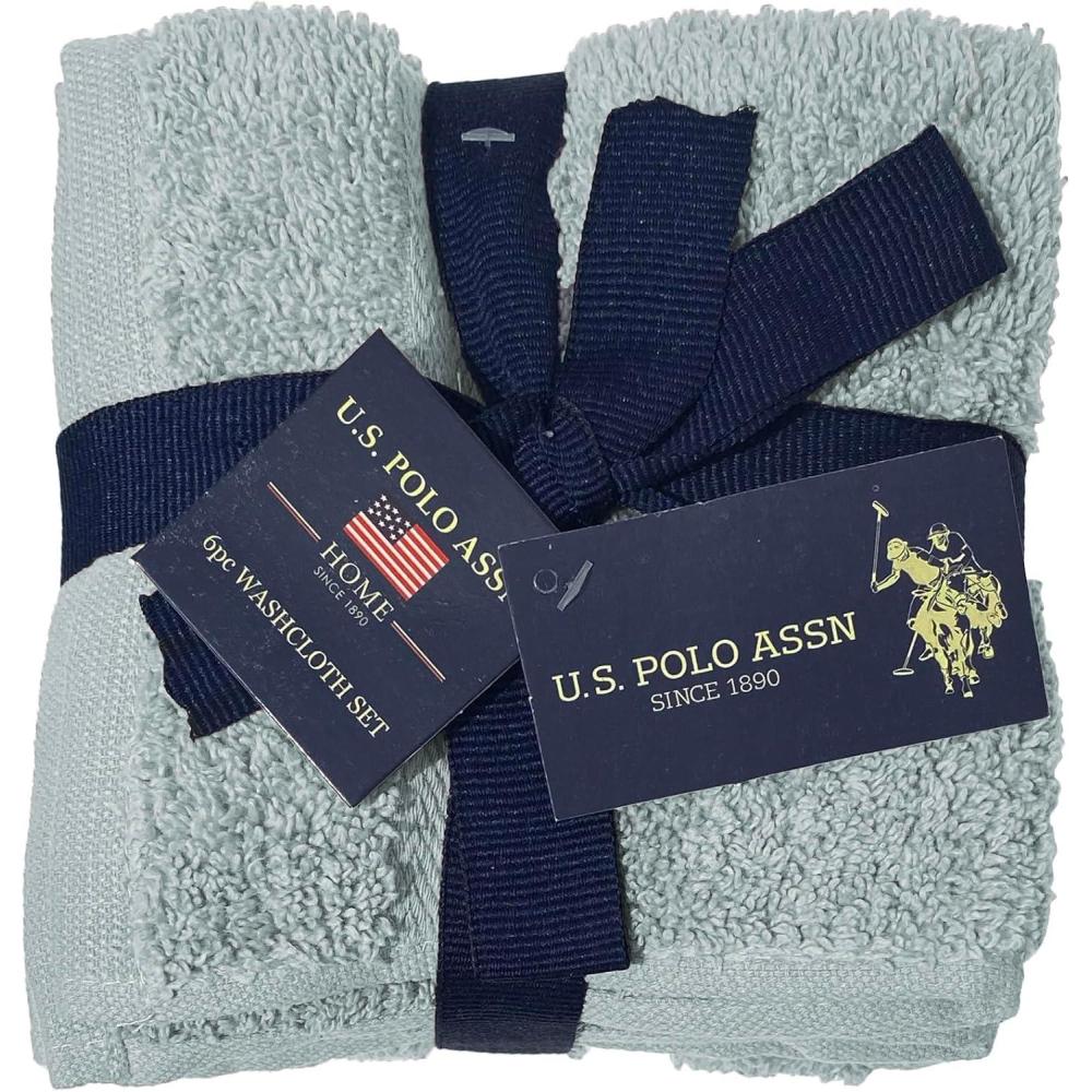 imageUS Polo Assn 6Pc Washcloth Set 12x12 100 Cotton Towels for Bathroom Soft Hand Body ampamp Face Wash Cloth Pack BlueSeafoam
