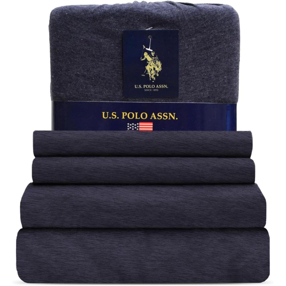 imageUS Polo Assn All Season Soft and Cozy TShirt Material 1800 Thread Count 4Piece Cotton Rich Jersey Sheet SetDenim