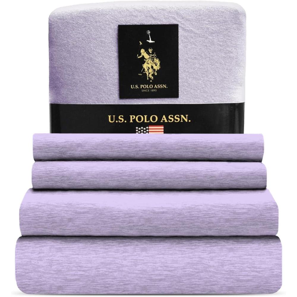 imageUS Polo Assn All Season Soft and Cozy TShirt Material 1800 Thread Count 4Piece Cotton Rich Jersey Sheet SetLavender