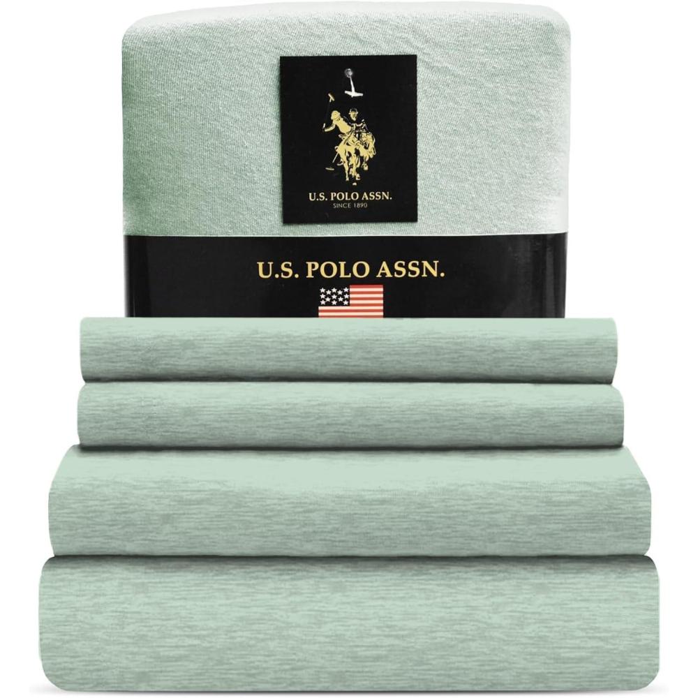 imageUS Polo Assn All Season Soft and Cozy TShirt Material 1800 Thread Count 4Piece Cotton Rich Jersey Sheet SetSage