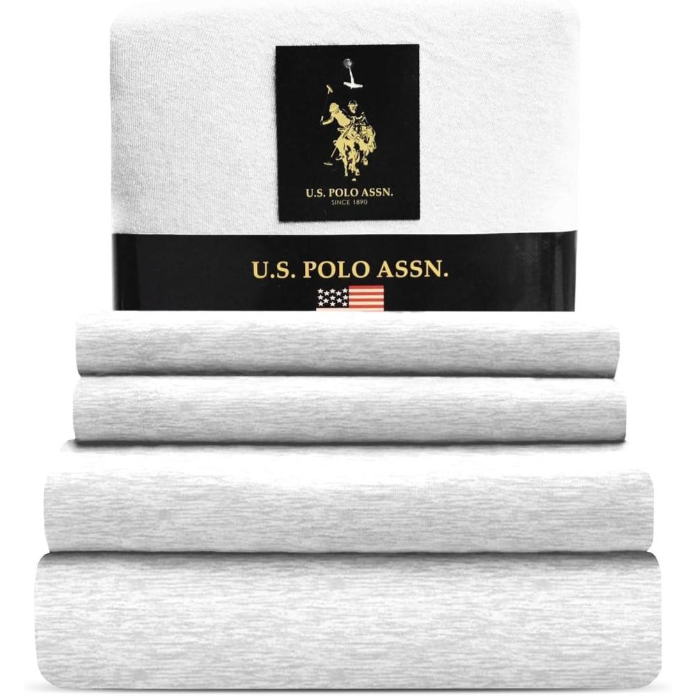 imageUS Polo Assn All Season Soft and Cozy TShirt Material 1800 Thread Count 4Piece Cotton Rich Jersey Sheet SetWhite
