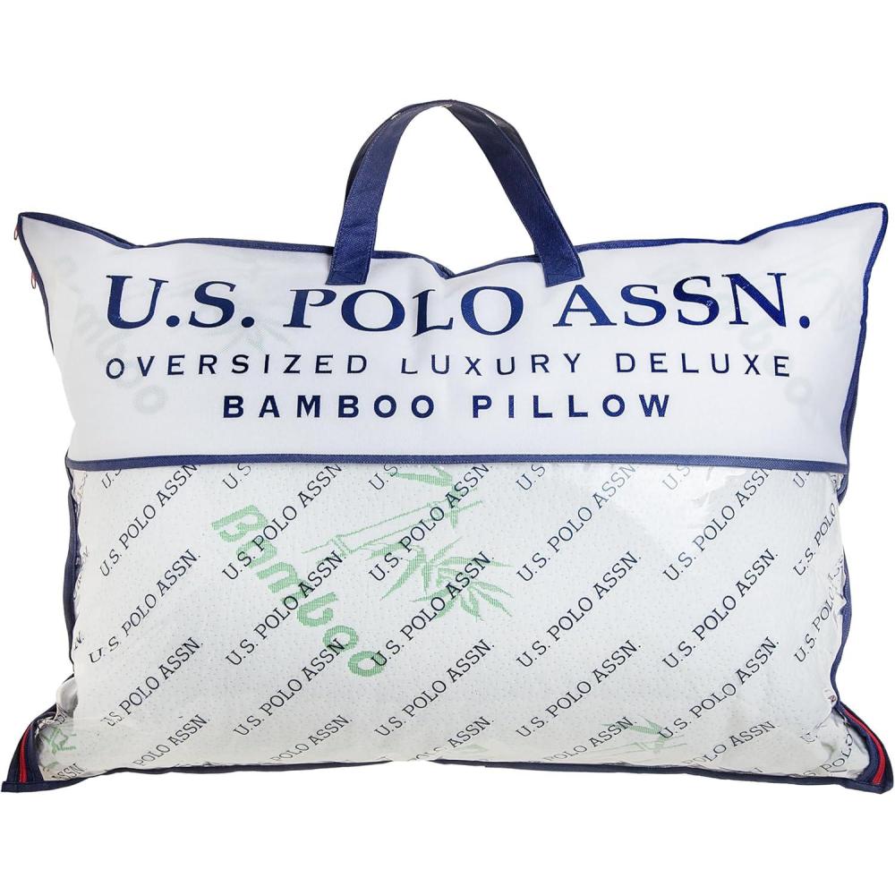 imageUS Polo Assn Jumbo Bamboo Pillow 28 x 20 inches Deluxe Comfort White