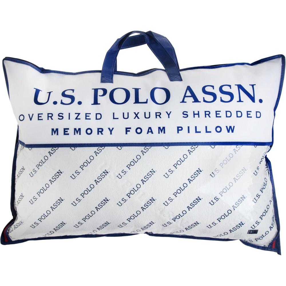 imageUS Polo Assn Jumbo Shredded Memory Foam Pillow 28 x 20 inches High Density Clusters Adjustable Support