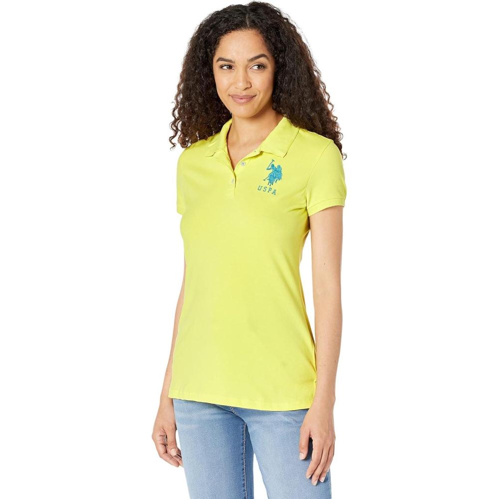 imageUS Polo Assn Juniors Neon Logos Short Sleeve Polo ShirtLemon Tonic