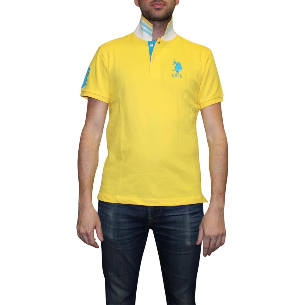 imageUS Polo Assn Mens ShortSleeve Polo Shirt with Applique Casual Summer Slim Fit Polo Shirt with Contrast ColorDandelion