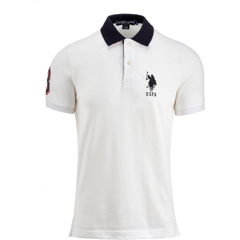 imageUS Polo Assn Mens ShortSleeve Polo Shirt with Applique Casual Summer Slim Fit Polo Shirt with Contrast ColorWhiteBlack
