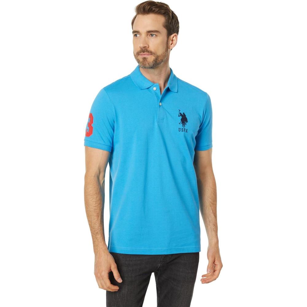 imageUS Polo Assn Mens Solid Pique Polo ShirtBeacon Blue