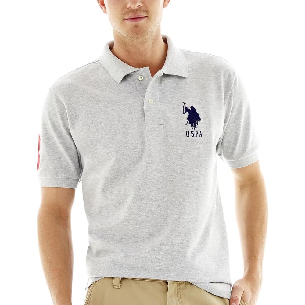 imageUS Polo Assn Mens Solid Pique Polo ShirtLight Heather Gray