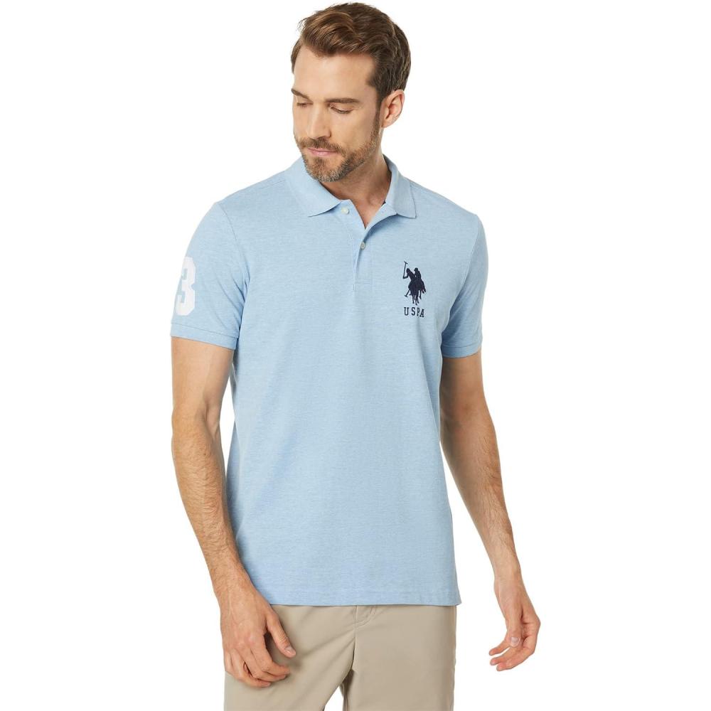 imageUS Polo Assn Mens Solid Pique Polo ShirtSurf Blue Heather