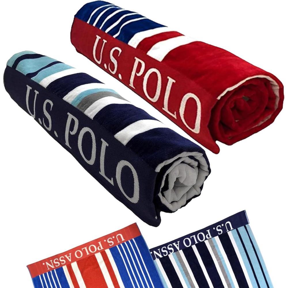 imageUS Polo Assn Oversized 40 x 70 Striped Nautical Design Beach Towel Luxury Plush Cotton Hotel Quality for Bath Pool Bon Voyage StripeBlueRedWhite 2