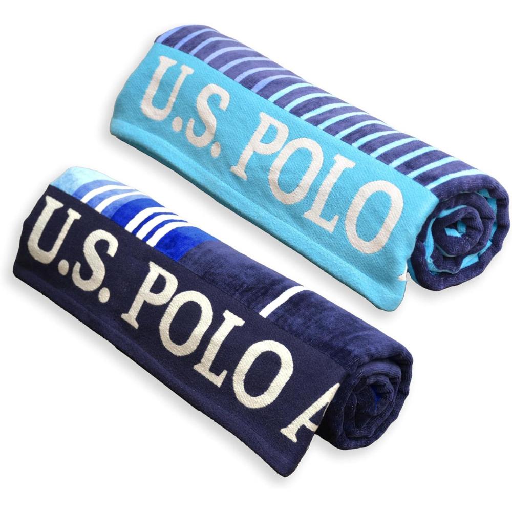 imageUS Polo Assn Oversized 40 x 70 Striped Nautical Design Beach Towel Luxury Plush Cotton Hotel Quality for Bath Pool Bon Voyage StripeBlueTeal