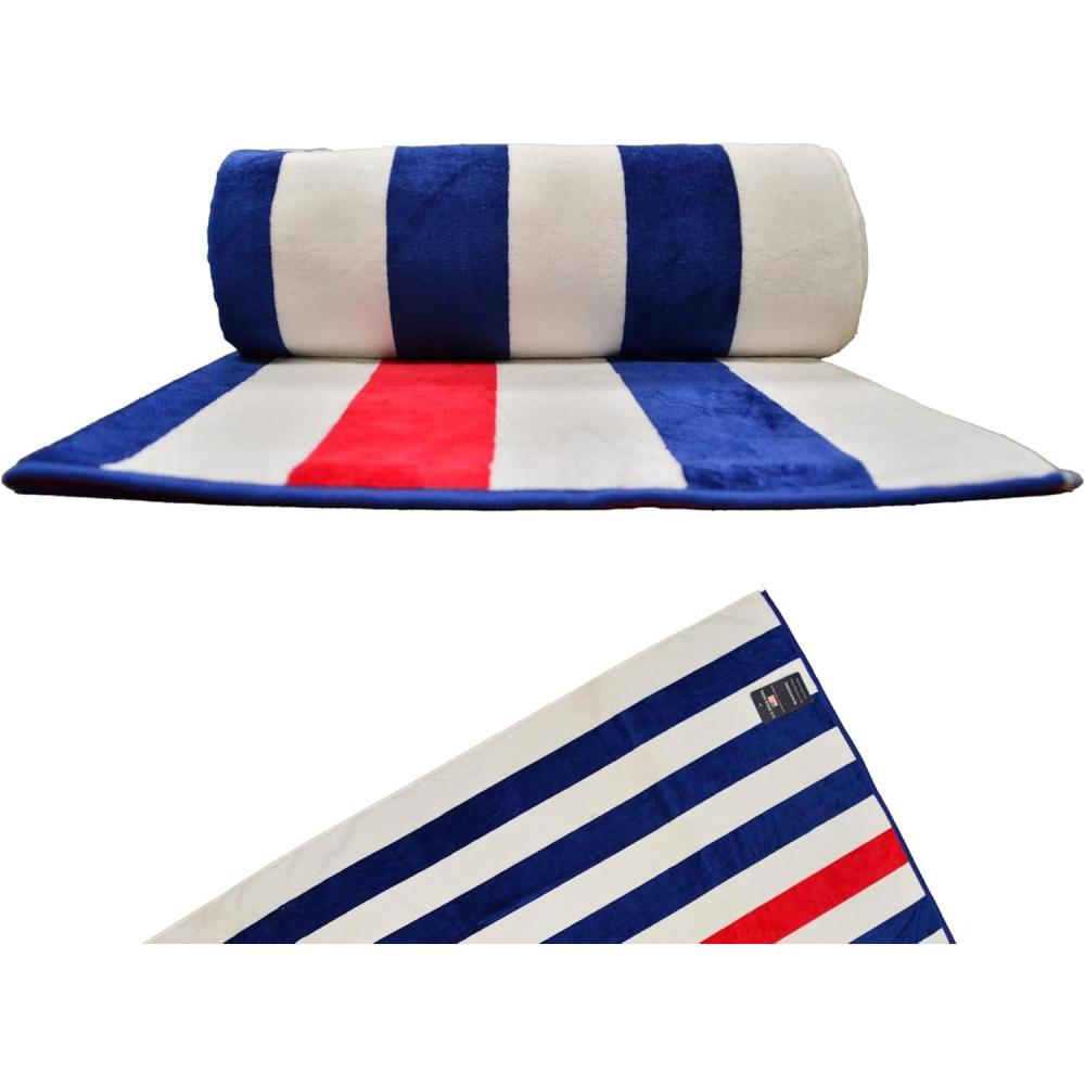 imageUS Polo Assn Oversized 40 x 70 Striped Nautical Design Beach Towel Luxury Plush Cotton Hotel Quality for Bath Pool Bon Voyage StripeCabana Stripe NavyRed