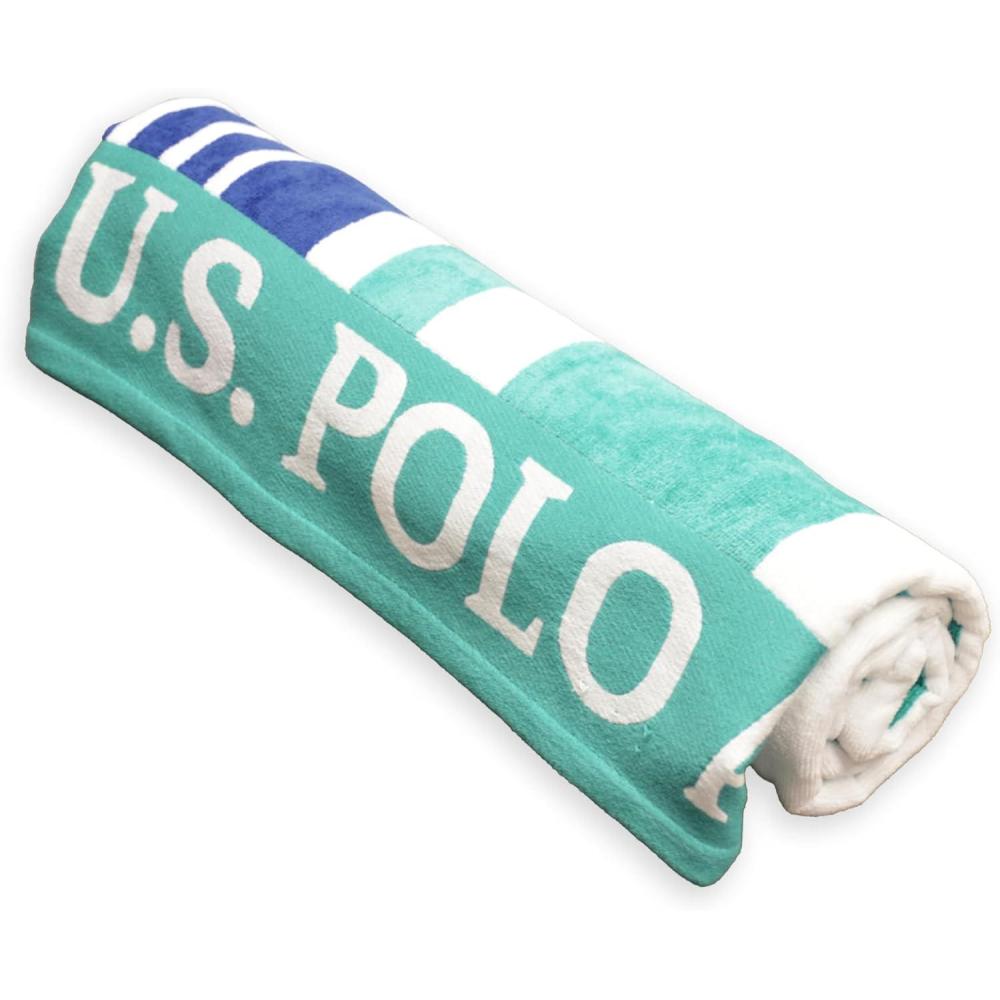 imageUS Polo Assn Oversized 40 x 70 Striped Nautical Design Beach Towel Luxury Plush Cotton Hotel Quality for Bath Pool Bon Voyage StripeGreen