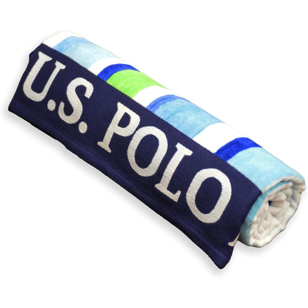 imageUS Polo Assn Oversized 40 x 70 Striped Nautical Design Beach Towel Luxury Plush Cotton Hotel Quality for Bath Pool Bon Voyage StripeGreenBlue