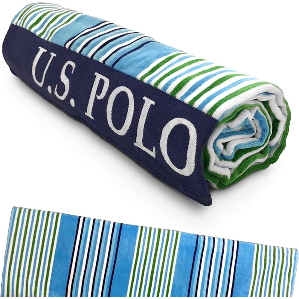 imageUS Polo Assn Oversized 40 x 70 Striped Nautical Design Beach Towel Luxury Plush Cotton Hotel Quality for Bath Pool Bon Voyage StripePort Stripe