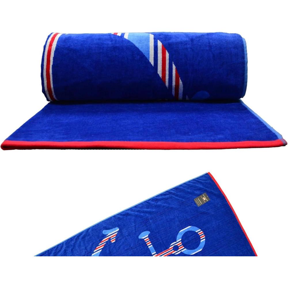 imageUS Polo Assn Oversized 40 x 70 Striped Nautical Design Beach Towel Luxury Plush Cotton Hotel Quality for Bath Pool Bon Voyage StripeZig Zag Stripe and Anchor