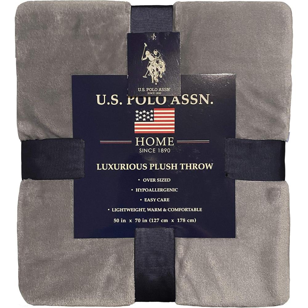 imageUS Polo Assn Oversized Lightweight Throw Blanket for BedSofa Soft Fleece Couch Blankets and Throws Cozy Decorative Bedding 50quotx70quotOceanCloud Grey